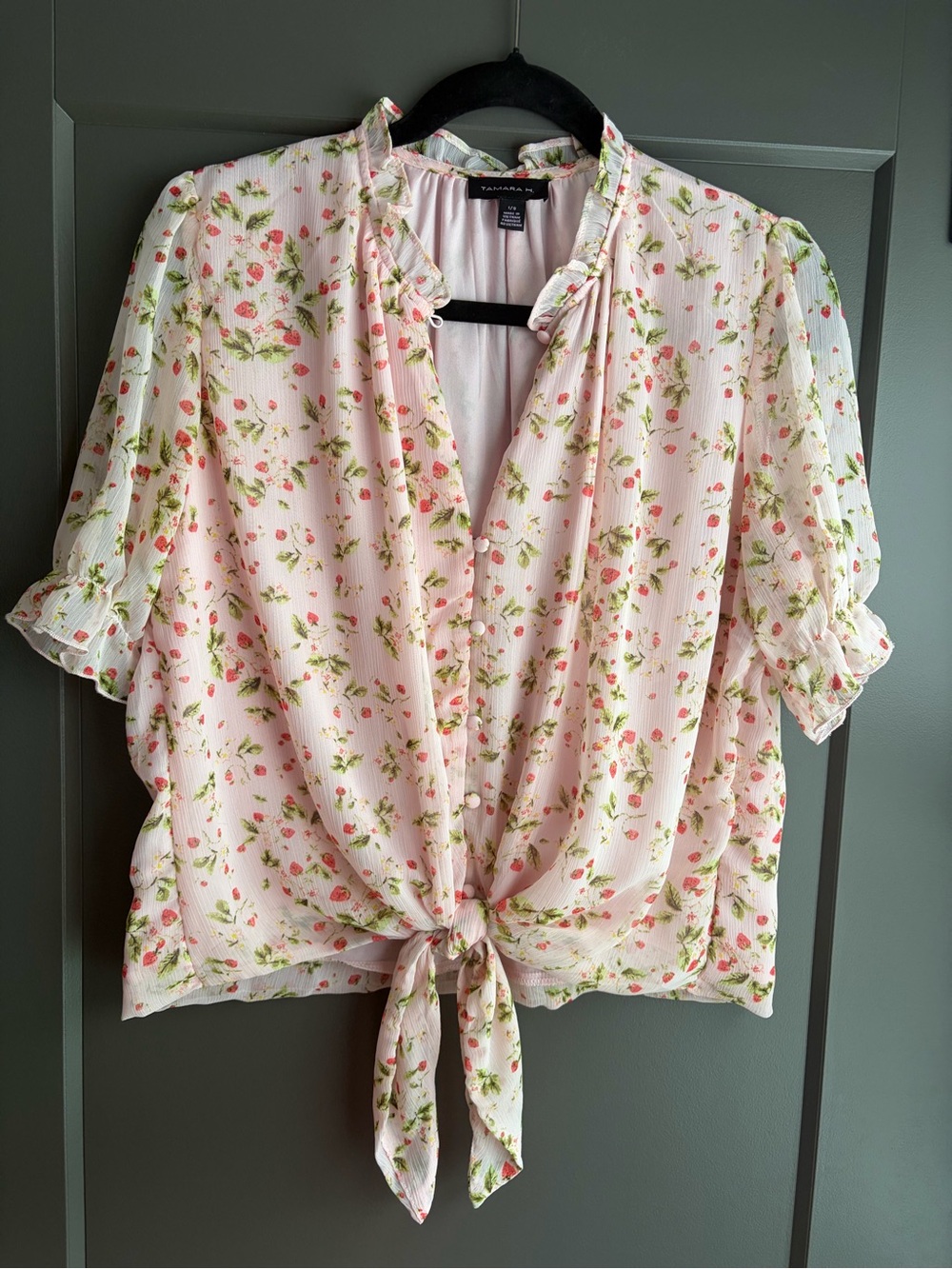 Pink Floral Tie-Front Blouse